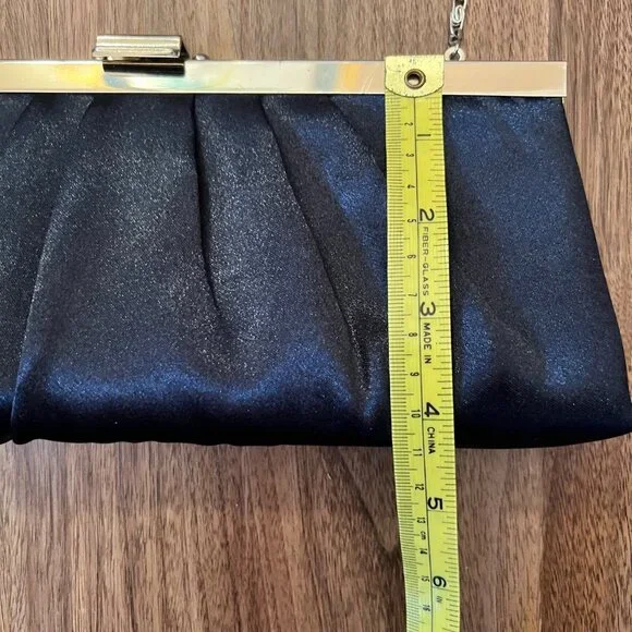 Jessica McClintock Y2K Black Clutch Shoulder Bag Evening Silver Drop Chain Strap - Picture 9 of 10